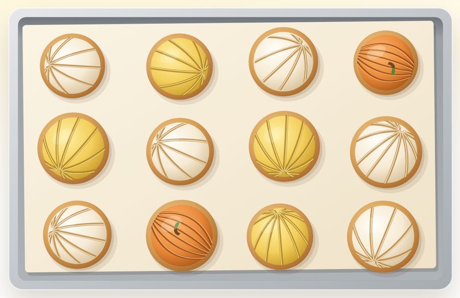 Drawing of a tray of conchas seen from above